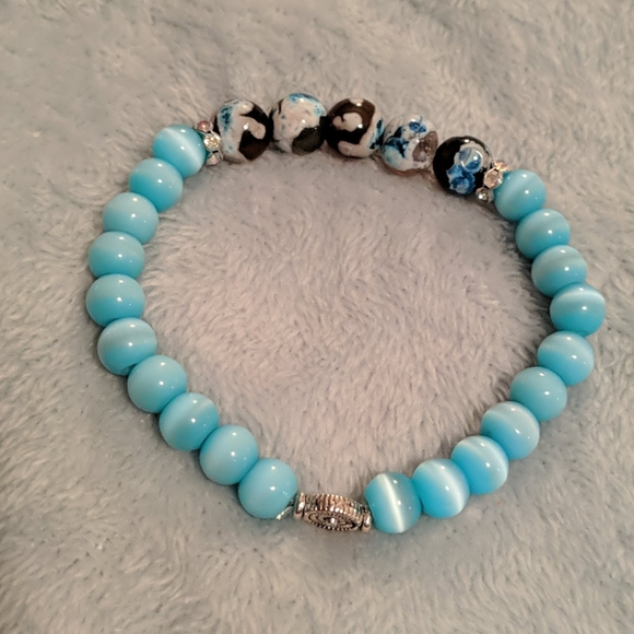 Handcrafted Blue & Browns Beads Bracelet - Picture 3 of 4